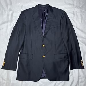 Brooks Brothers x Saxxon 42L Wool Blazer Suit Jacket Navy Gold Buttons USA Made